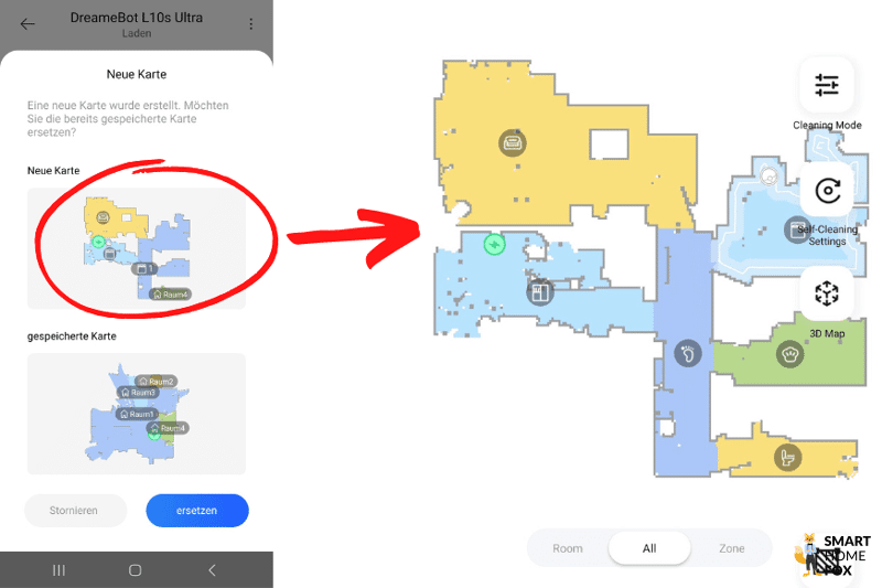 Die Karte des Dreame L10s Ultra ist in der Dreamehome App zu sehen.